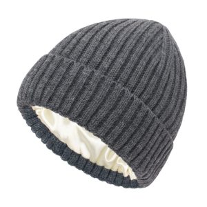 🧢 Bonnet Satin & Laine – Chaud et Élégant pour Homme et Femme - Dark Gray, M