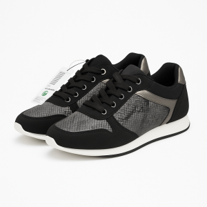 Basket Femme FERRO – Gris/Noir Python & Suède تصميم جلد ثعبان رمادي وأسود     (🎁Livraison gratuite)