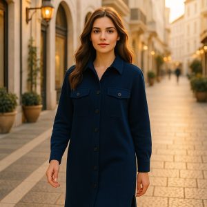 Robe-Chemise Rayhana – Tissu Côtelé Bleu royal avec Boutons Noirs   - 🎁 Livraison offerte-  فستان ريحانة -قميص بلون أزرق ملكي مع أزرار سوداء   (Livraison gratuite)